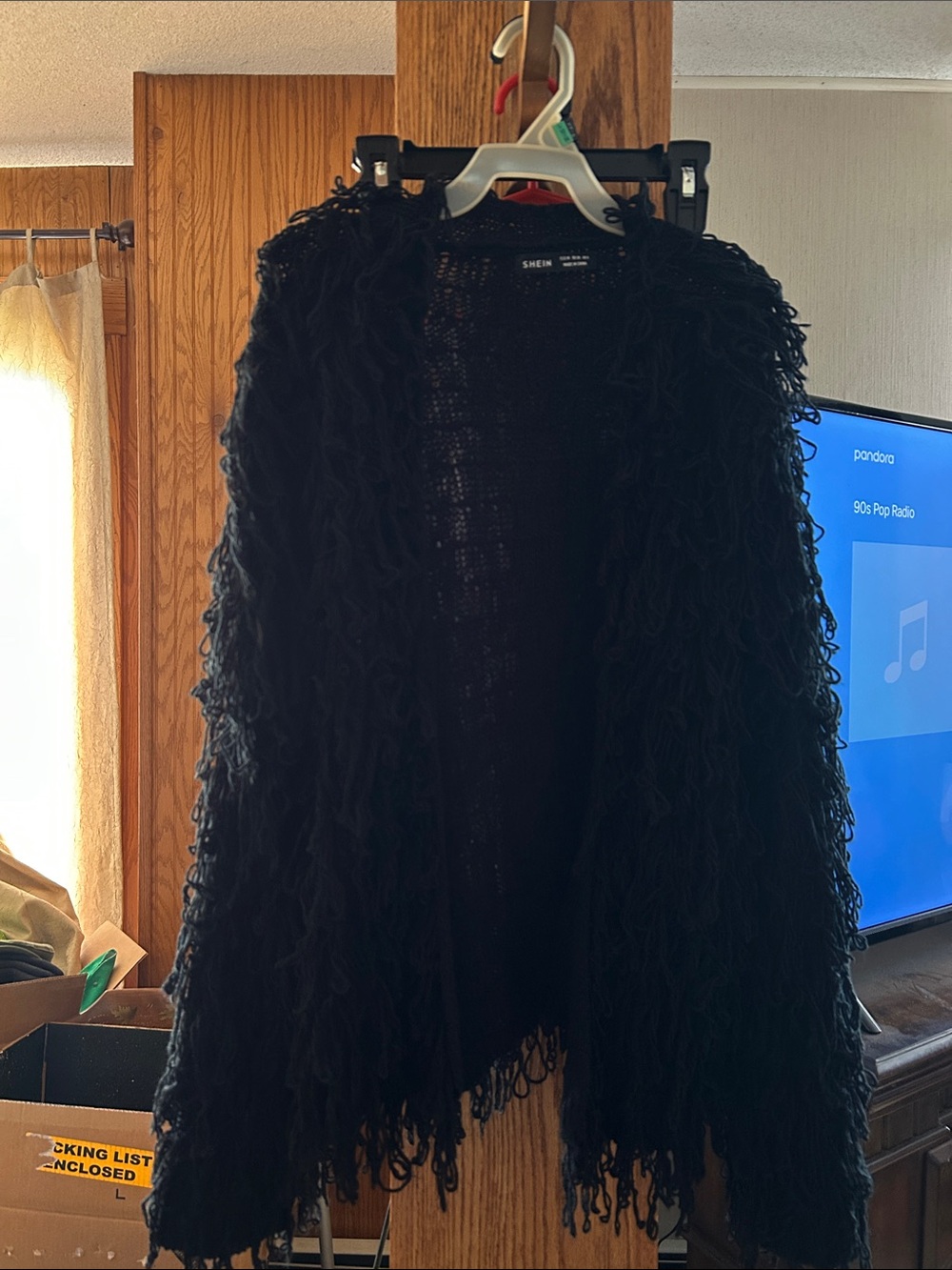 SHEIN Black Shaggy Open Front Cardigan